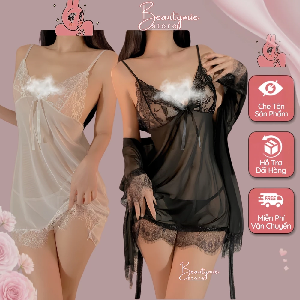 Váy ngủ nữ kèm áo choàng, đầm ngủ kèm choàng sexy sang chảnh mềm mại (CÓ BIGSIZE) DN06