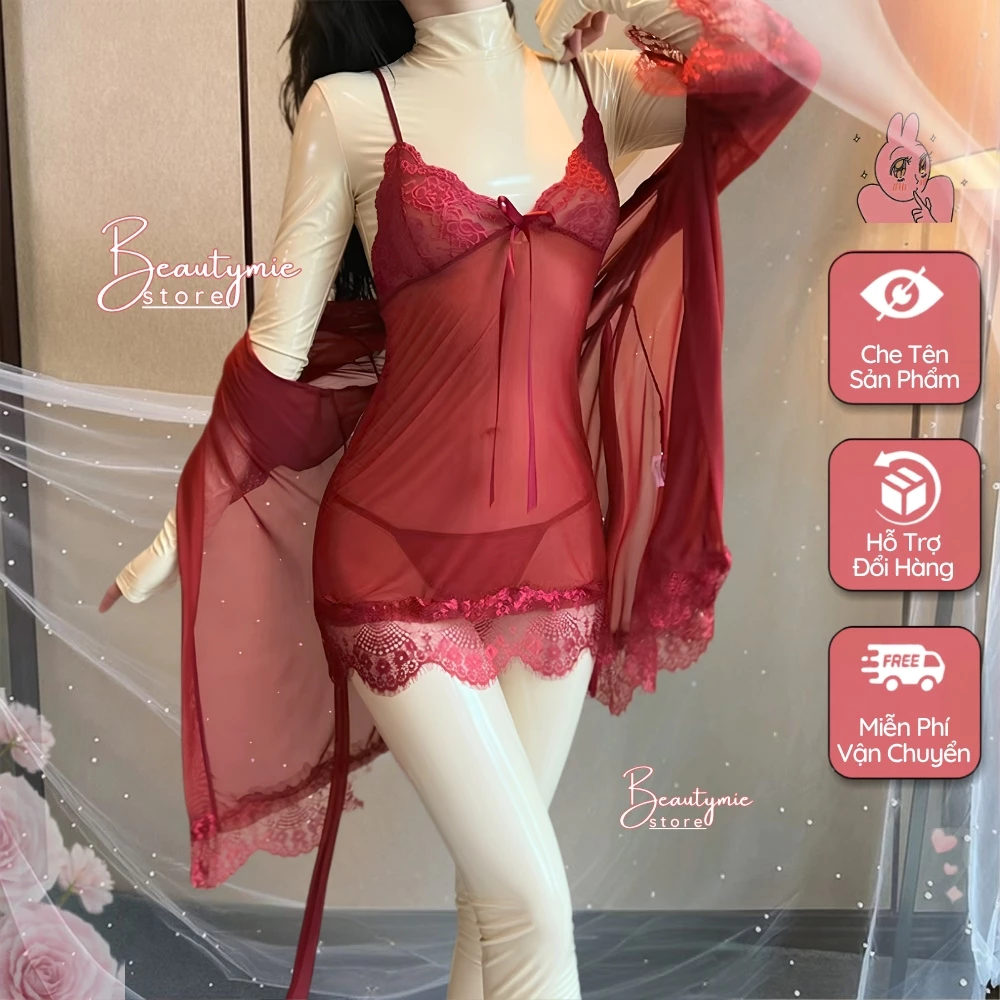 Tặng kèm chip + Váy ngủ + Áo choàng ren sexy DN06 Đồ ngủ nữ Gợi cảm Bộ ngủ quyến rũ mặc nhà xuyên thấu