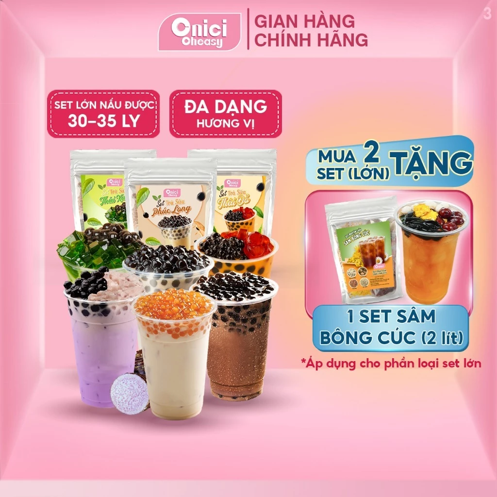 Trà sữa trân châu BẾP CỦA MẸ ONICI set nguyên liệu phúc long, thái xanh, thái đỏ thành phẩm 30-35 ly
