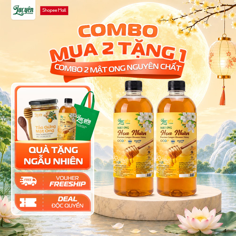 Combo 2 Chai Mật Ong Nguyên Chất Lạc Yên Foods Nguyên Liệu Pha Trà Làm Bánh Ngũ Cốc Dinh Dưỡng