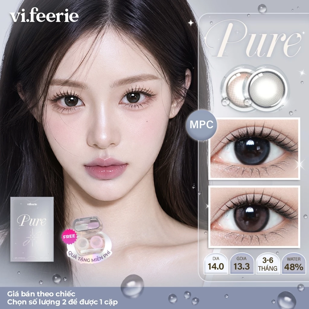 Kính áp tròng (lens) hiệu ứng long lanh tự nhiên 3-6 tháng giãn tròng 14.0 PURE Crystal Brown / Gray - Vi Feerie Lens