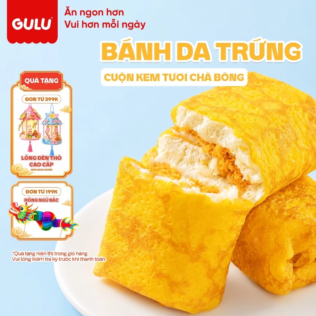 Bánh Da Trứng Cuộn Kem Tươi Chà Bông Và Bánh Cuộn Socola Kem Tươi Choco GULU Foods Phù Hơp Ăn Sáng, Ăn Nhẹ