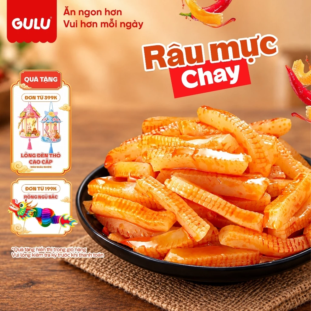[Up Size 20%] Râu Mực Chay Tê Cay Bùng Vị Gulu Foods Snack Konjac Giòn Sật (Tứ Xuyên, Tê Cay, Siêu Cay) Hộp 30 Gói