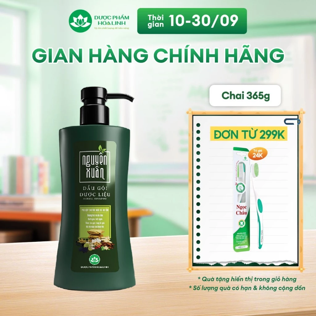 Dầu Gội Dược Liệu Nguyên Xuân Xanh Dưỡng Tóc 365g KM 35g - giá không đổi