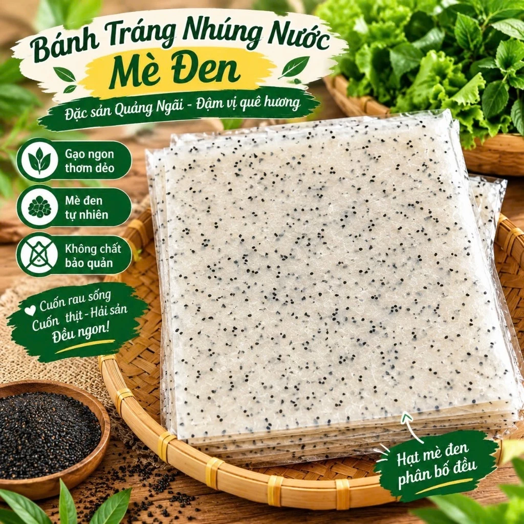 Bánh Tráng Gạo Nhúng Nước Mè Đen Quảng Ngãi – Bánh Tráng Dẻo Thơm, Cuốn Rau Sống, Cuốn Thịt, Đặc Sản Miền Trung