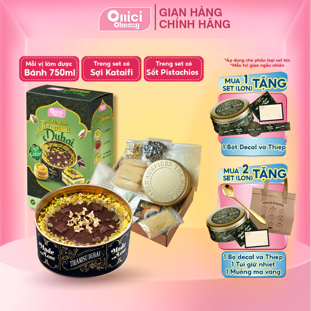 Set nguyên liệu làm tiramisu DUBAI HỘP THIẾC cao cấp ONICI thành phẩm 750ml/bánh