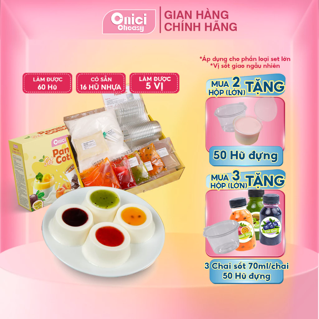 Bánh Panna Cotta 5 vị ONICI set nguyên liệu nấu được 60-65 hủ 60ml