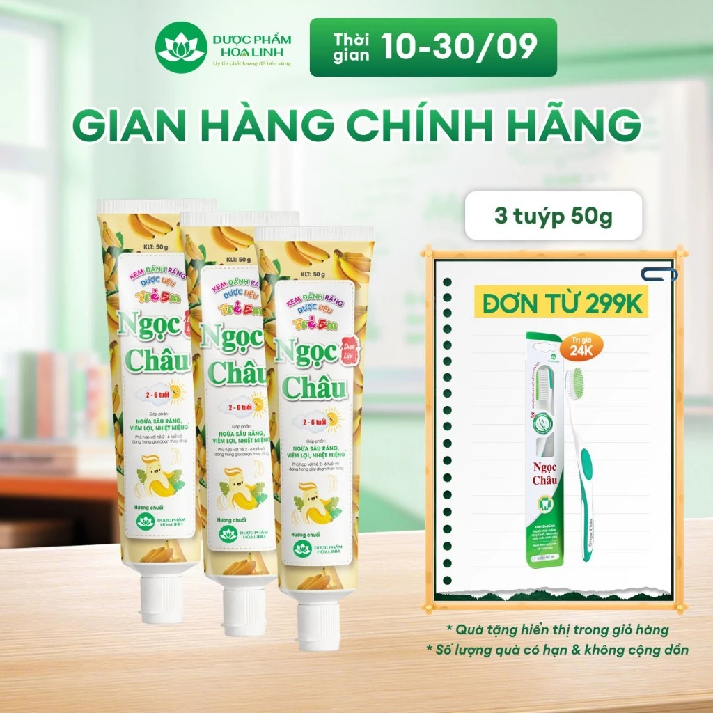 Combo 3 tuýp Kem đánh răng dược liệu Ngọc Châu Trẻ Em hương chuối (2 - 6 tuổi)