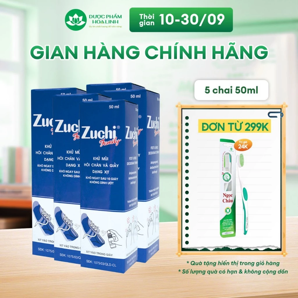 Combo 5 chai Xịt khử mùi hôi chân và giày Zuchi Family 50ml (hương quế)
