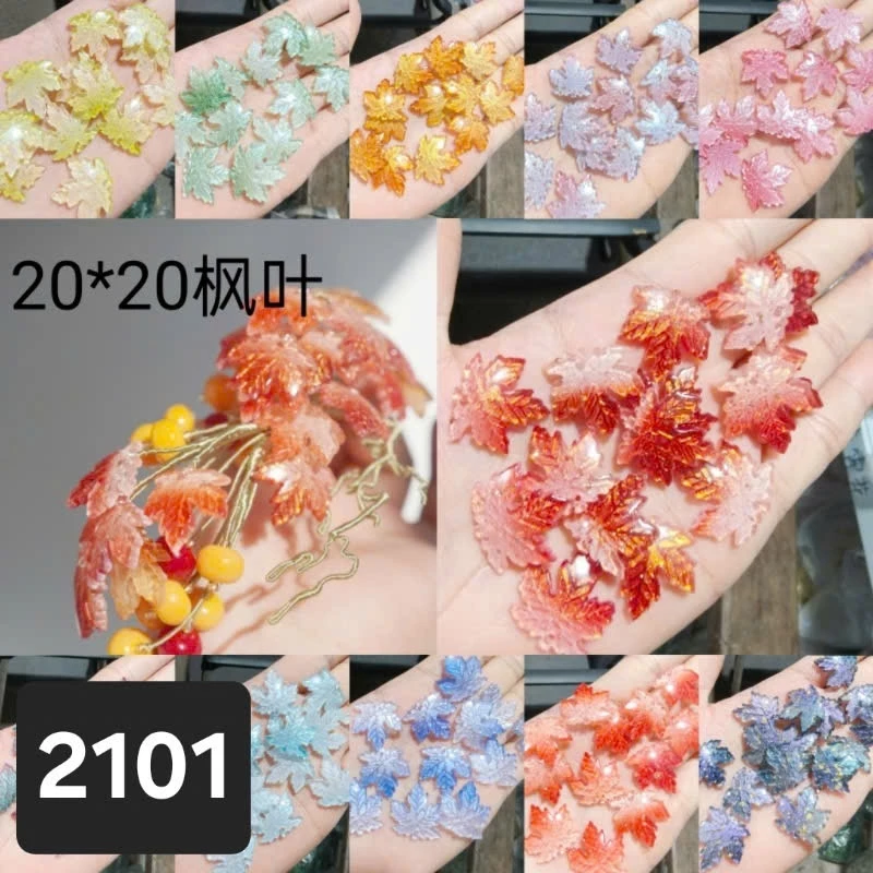 (Combo10 cái)Lá phong thủy tinh 20*20mm nhiều màu, Nguyên liệu làm trang sức cổ trang, Nguyên liệu diy
