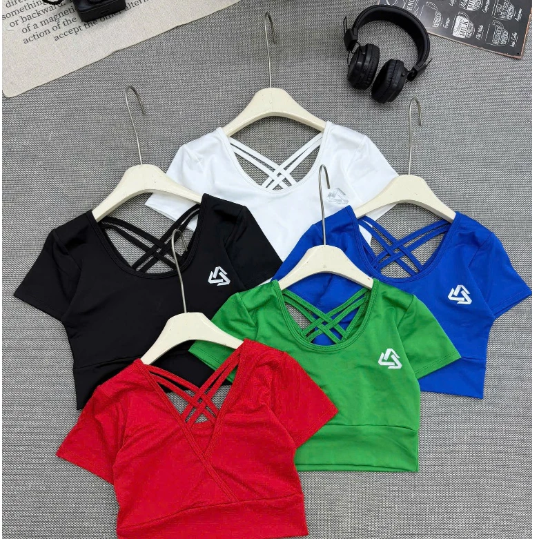 Áo croptop thể thao đan dây sau, chất thun poly co giãn 4 chiều thoải mái vận động tập gym, yoga, aerobic...