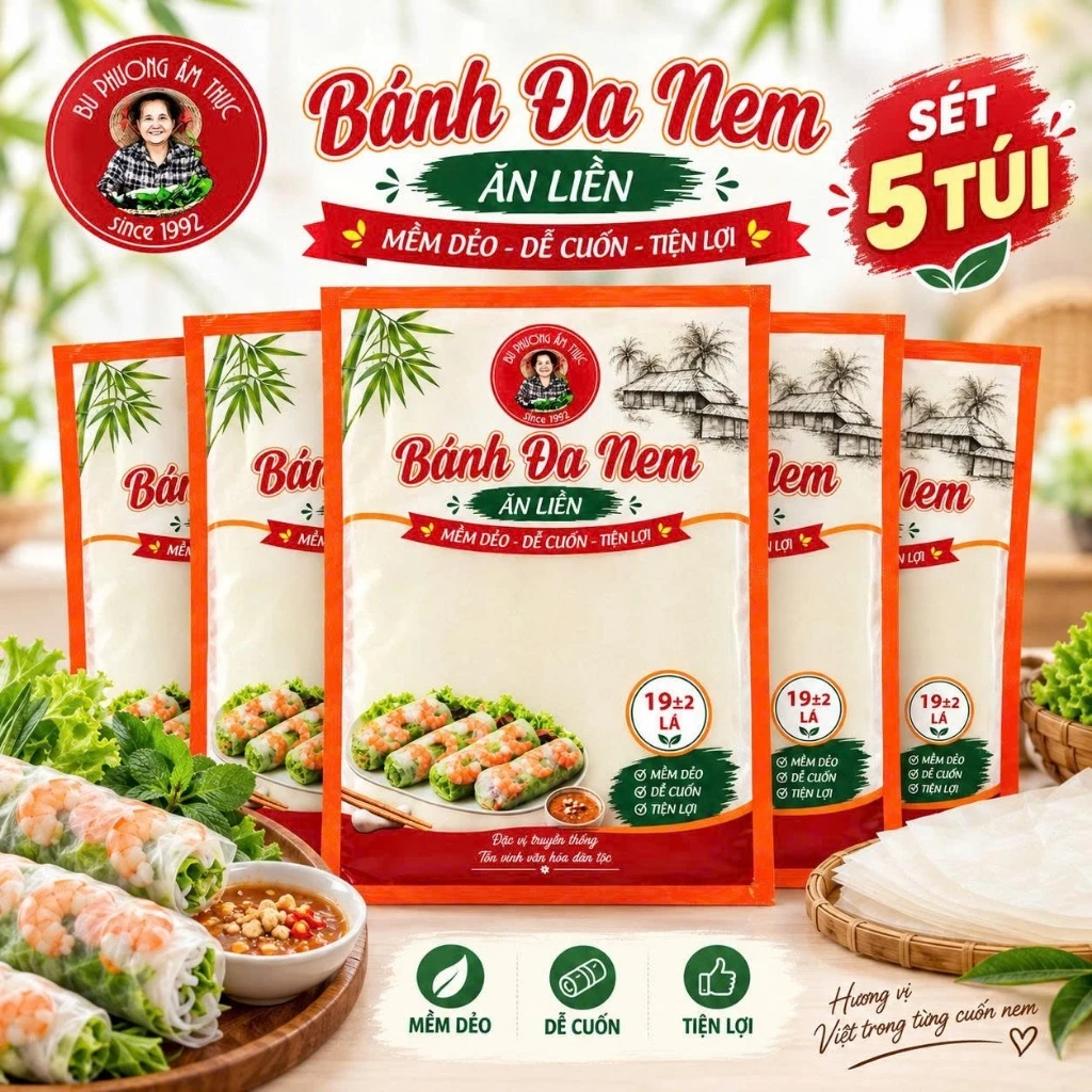 Combo 5 Túi Bánh Đa Nem Ăn Liền - Thương Hiệu Bu Phương Ẩm Thực (Cuốn Nem, Gỏi, Bánh Xèo, Hải Sản)