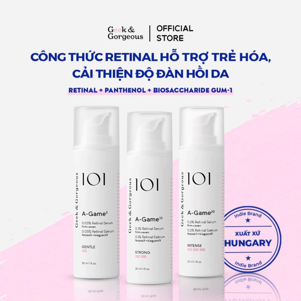 Tinh chất Retinal hỗ trợ cải thiện lão hóa, tăng đàn hồi da Geek&Gorgeous A-Game 30ml
