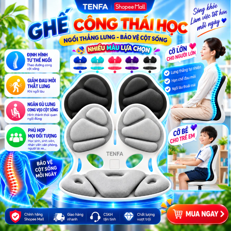 Ghế Bệt Tựa Lưng Công Thái Học Chống Gù Lưng, Điều Chỉnh Dáng Ngồi Đúng Chống Cong vẹo cột sống Người Lớn, Trẻ Em