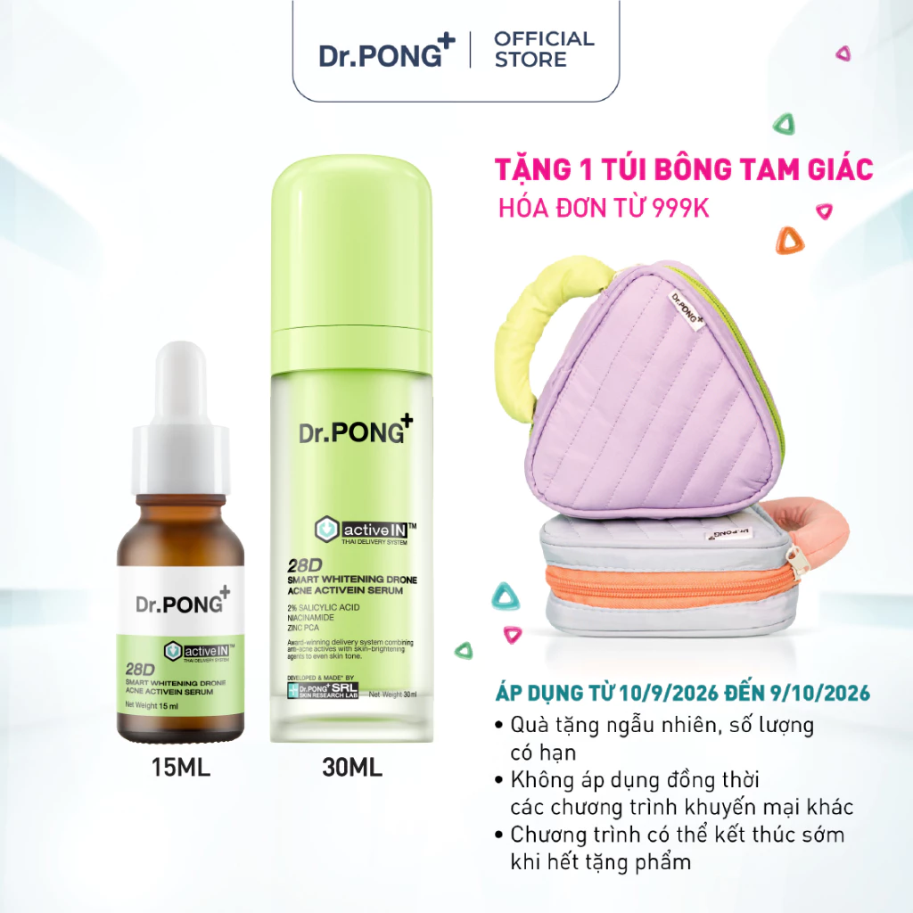 Serum hỗ trợ giảm mụn, thâm mụn Dr.PONG 28D Smart Whitening Drone Acne Activein Serum
