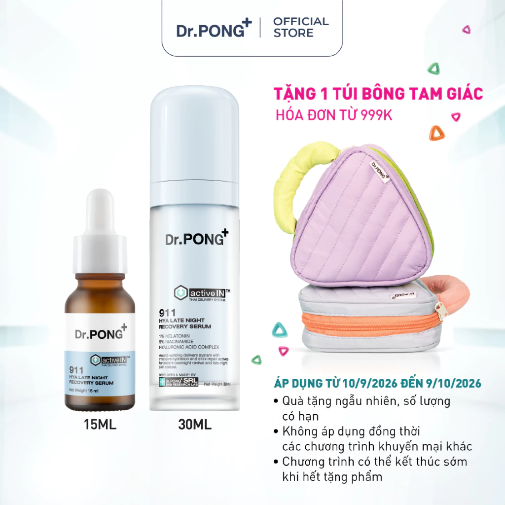 Serum hỗ trợ phục hồi da,  dưỡng ẩm và làm sáng Dr.PONG Activein 911 Hya Late Night Recovery Serum