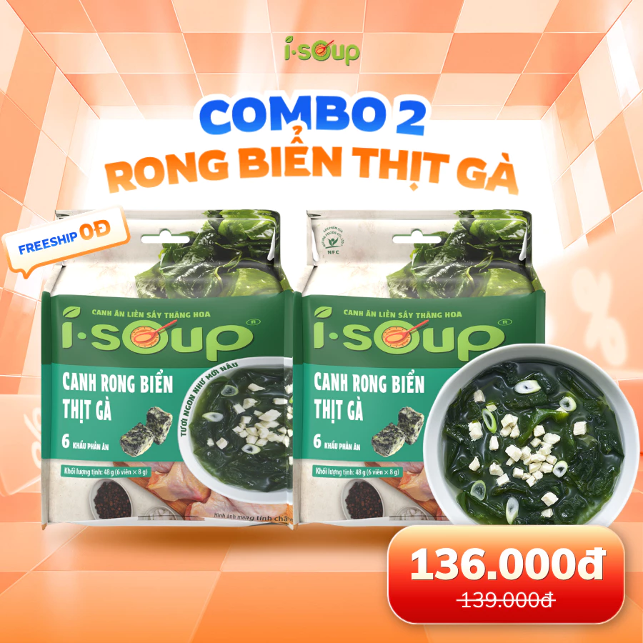 Combo 2 Túi Canh Ăn Liền Sấy Thăng Hoa ISoup - Canh Rong Biển Thịt Gà