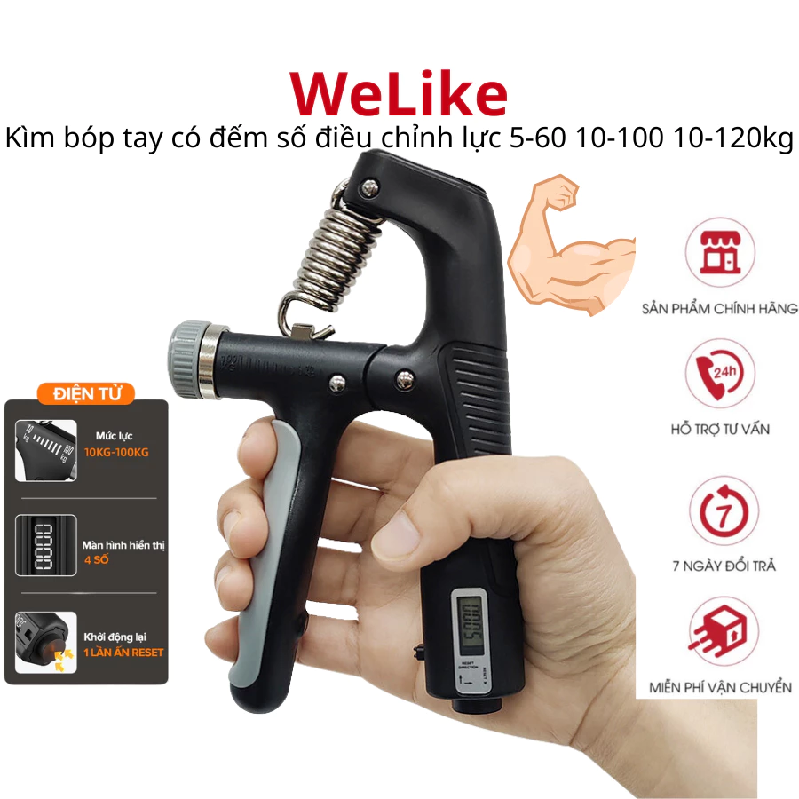 Kìm bóp tập cơ tay 120kg Welike có đếm số cơ điều chỉnh lực 60kg 100kg 120kg tập cơ ngón tay tập gym hiệu quả