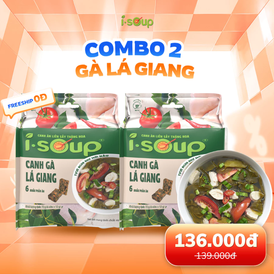Combo 2 Túi Canh Ăn Liền Sấy Thăng Hoa ISoup - Canh Gà Lá Giang