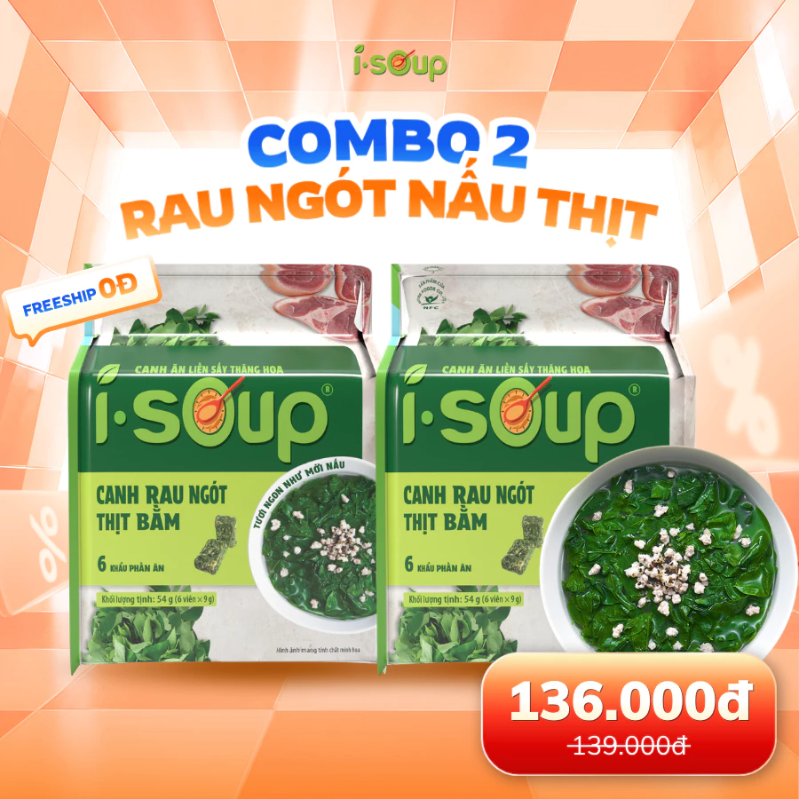 Combo 2 Túi Canh Ăn Liền Sấy Thăng Hoa ISoup - Canh Rau Ngót Thị Bằm