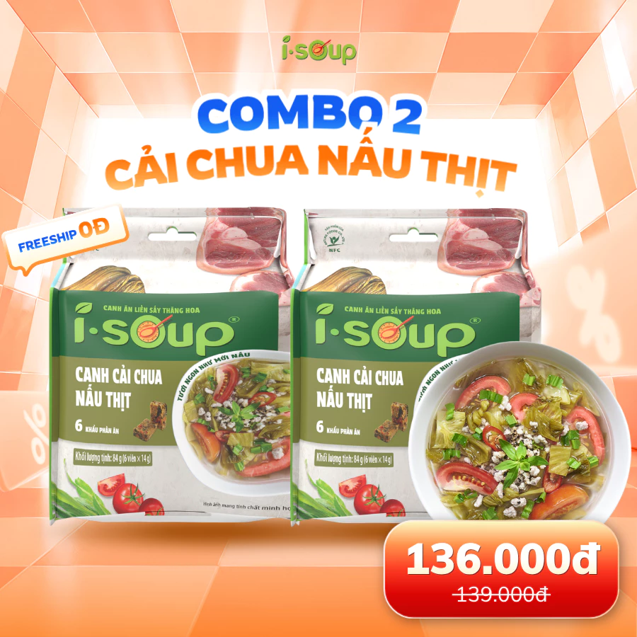 Combo 2 Túi Canh Ăn Liền Sấy Thăng Hoa ISoup - Canh Cải Chua Nấu Thịt