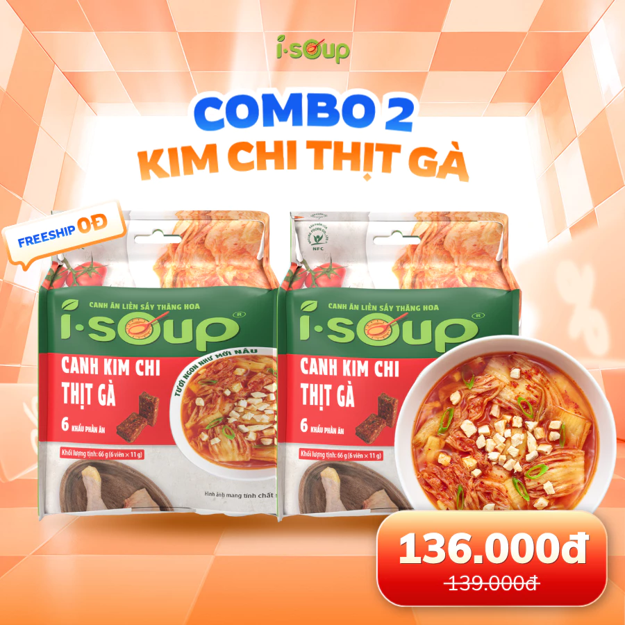 Combo 2 Túi Canh Ăn Liền Sấy Thăng Hoa ISoup - Canh Kim Chi Thịt Gà