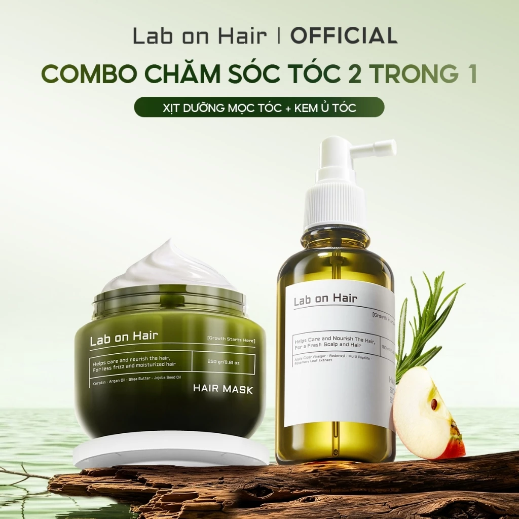 Combo Xịt mọc tóc+ Kem Ủ Tóc  Lab on Hair dưỡng tóc 160ml+250ml hỗ trợ cải thiện tình trạng gẫy rụng