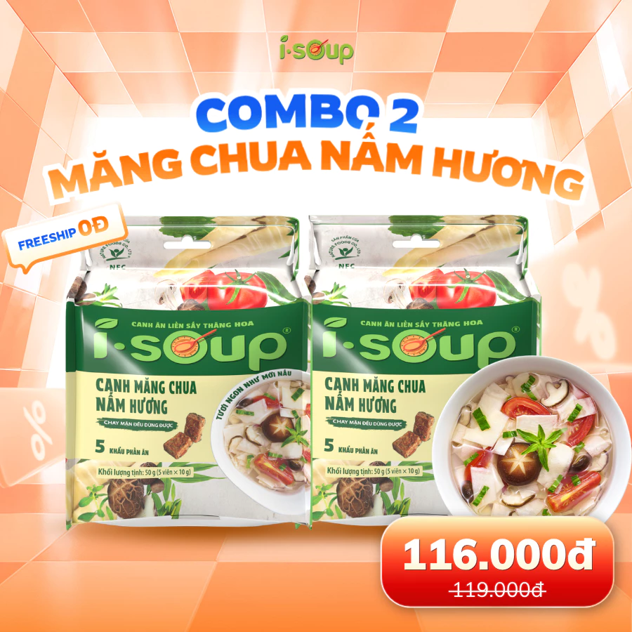 Combo 2 Túi Canh Ăn Liền Sấy Thăng Hoa ISoup - Canh Măng Chua Nấm Hương