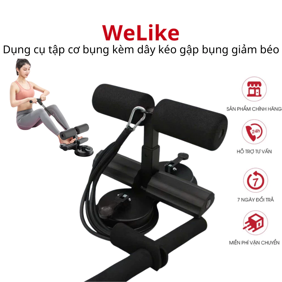 Dụng cụ tập cơ bụng (Có dây kéo) Welike thể thao tại nhà đa năng có đế hút chân không trụ chữ T gập bụng giảm eo béo