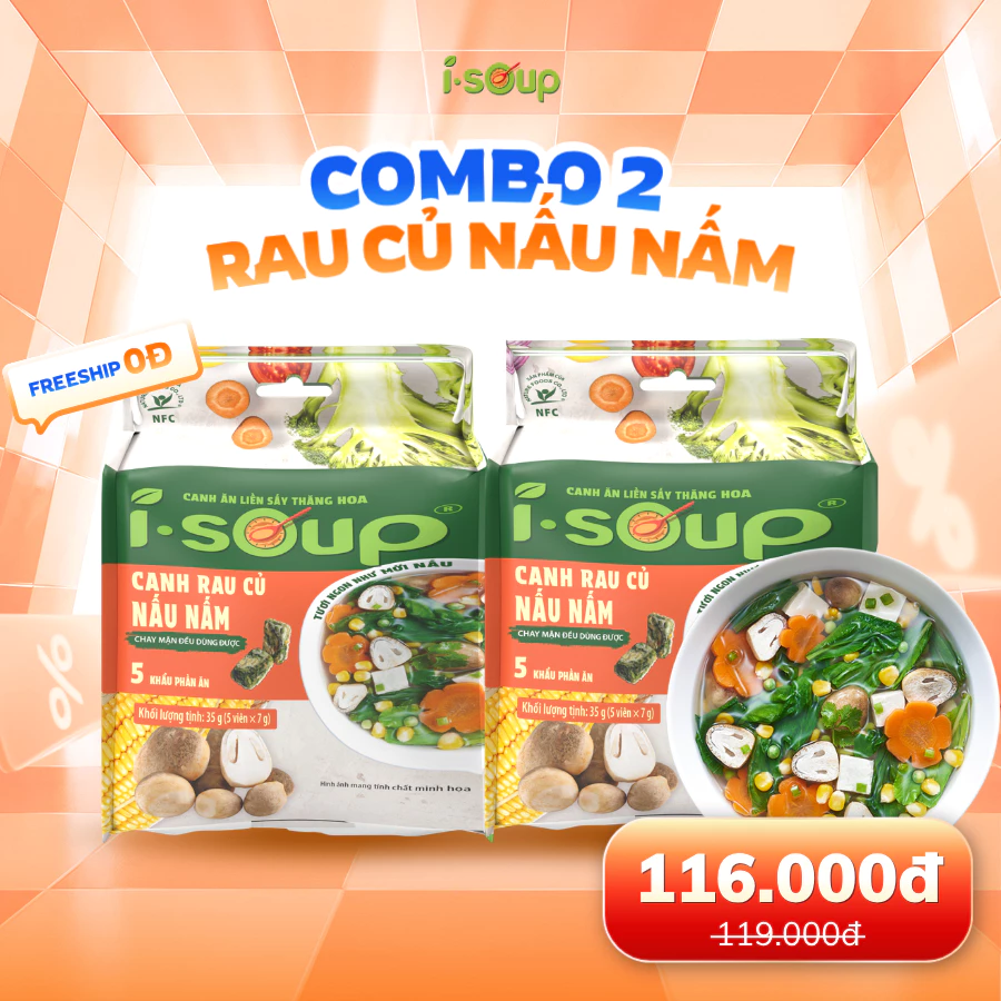 Combo 2 Túi Canh Ăn Liền Sấy Thăng Hoa ISoup - Canh Rau Củ Nấu Nấm