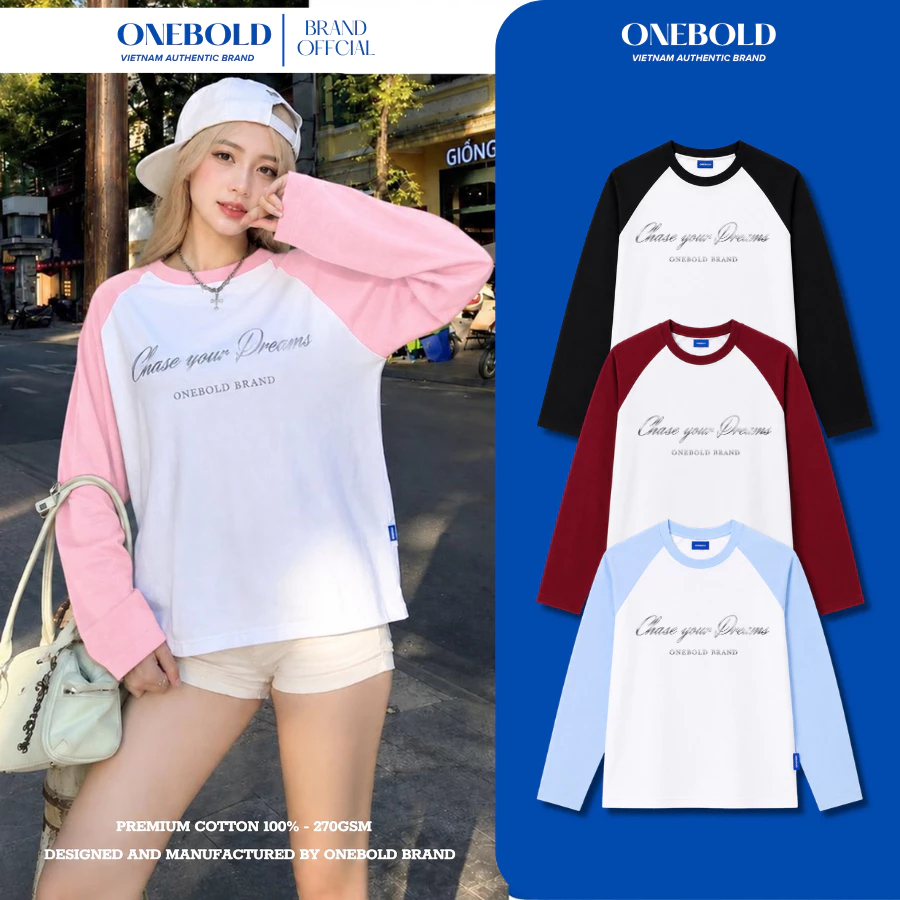 Áo Thun Tay Dài RAGLAN "TRÁNG GƯƠNG" Brand ONEBOLD Cotton 270Gsm, Áo Form Rộng Phong Cách Trẻ Trung Dễ Phối Đồ - OB26