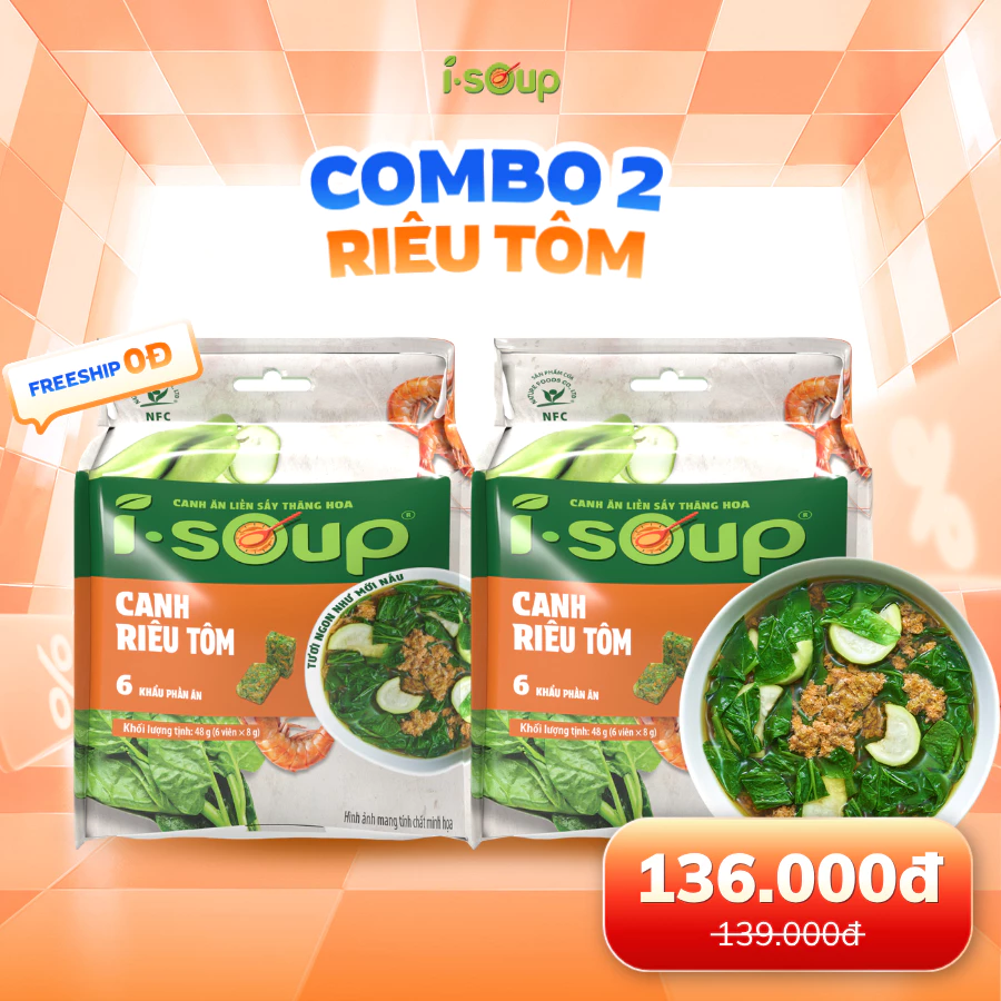 Combo 2 Túi Canh Ăn Liền Sấy Thăng Hoa ISoup - Canh Riêu Tôm