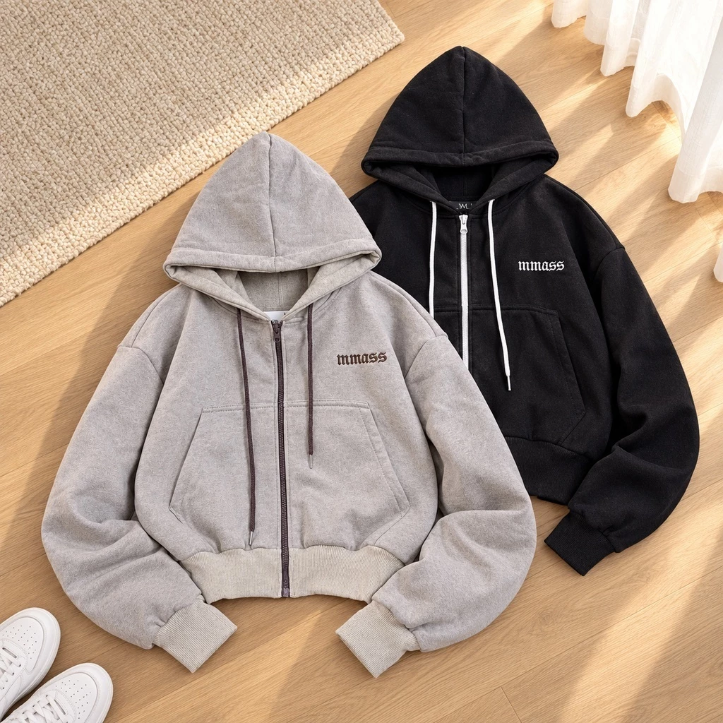 Áo Khoác Hoodie Zip Nữ Form Boxy Dáng Lững TOMANO Vải Nỉ Dày Tay Phồng Nón Rộng Chống Nắng - KNL04