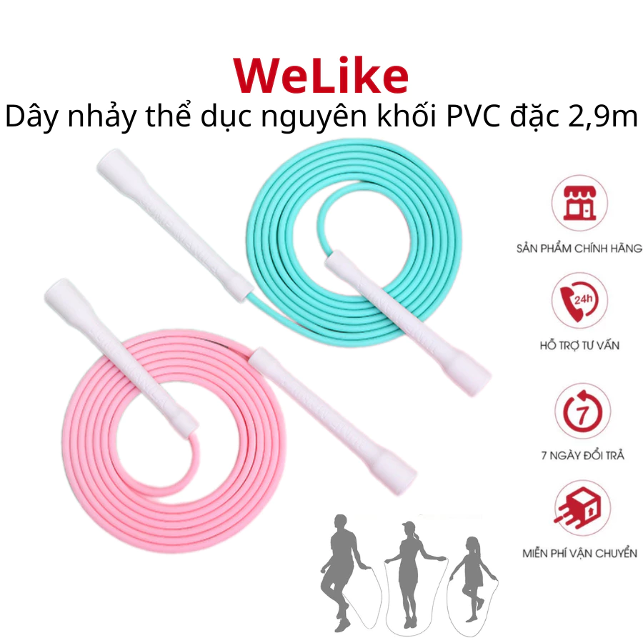 Dây nhảy thể dục Welike - Dây nhảy dây tăng thể lực giảm cân lõi thép tốc độ có tạ dài 2,9m pvc đàn hồi