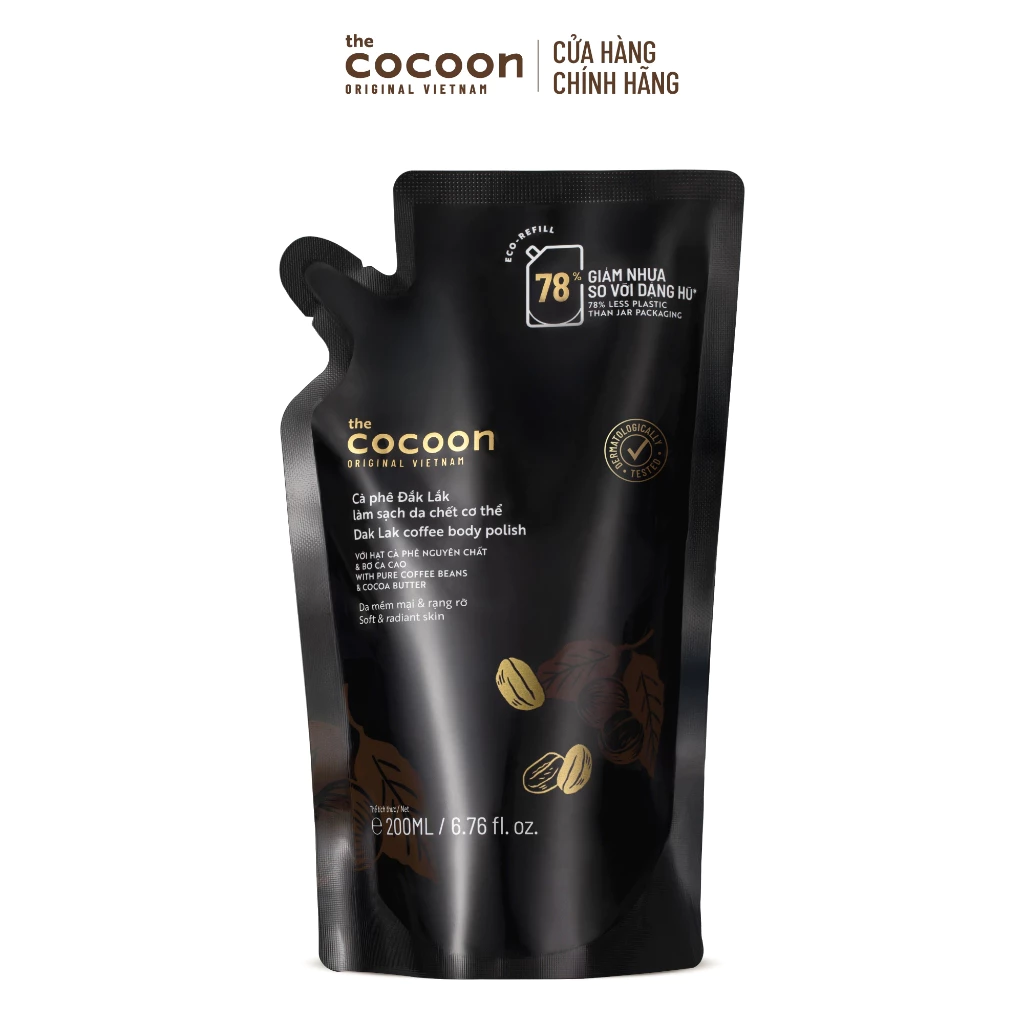 Túi Refill - Tẩy da chết cơ thể cà phê Đắk Lắk Cocoon cho làn da mềm mại và rạng rỡ 200ml
