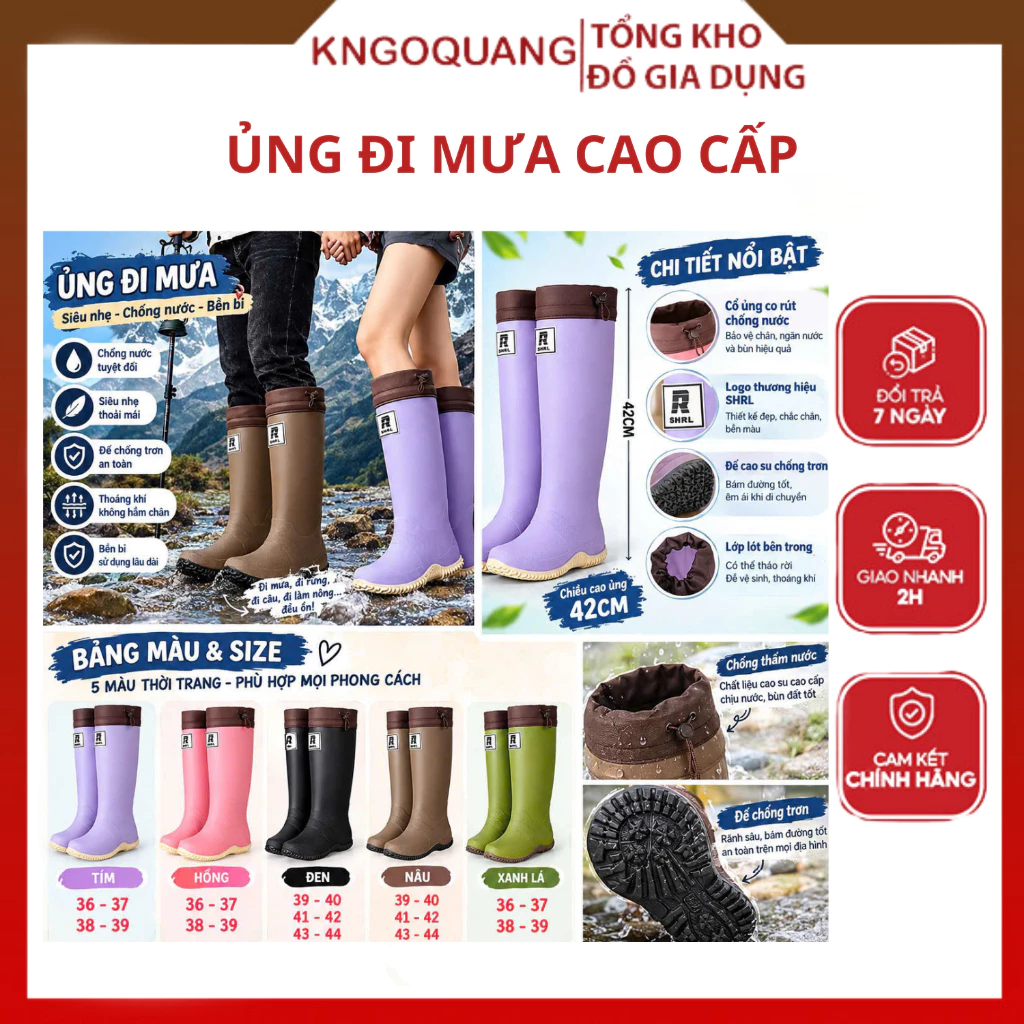 Giày Đi Mưa Nam Nữ Chống Thấm Nước, ủng đi mưa, giày leo núi địa hình chống trơn trượt