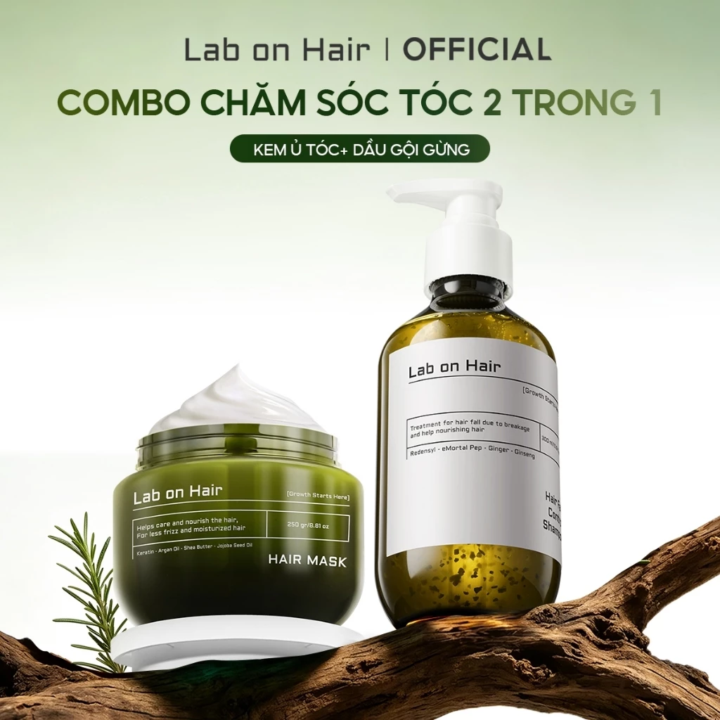 Combo dầu gội và kem ủ tóc Lab on hair hỗ trợ cải thiện tình trạng gãy rụng và hỗ trợ cấp ẩm cho tóc 300+250ml dưỡng tóc