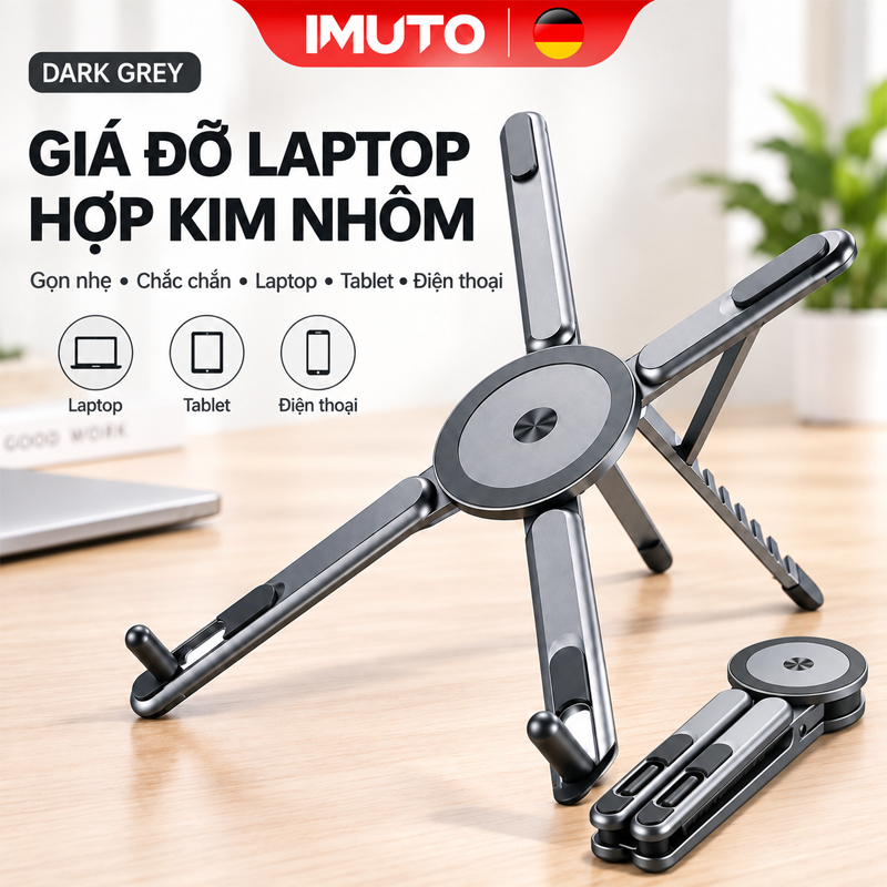 IMUTO Giá đỡ Điện thoại Laptop Máy tính bảng có thể gập hợp kim nhôm lại có…