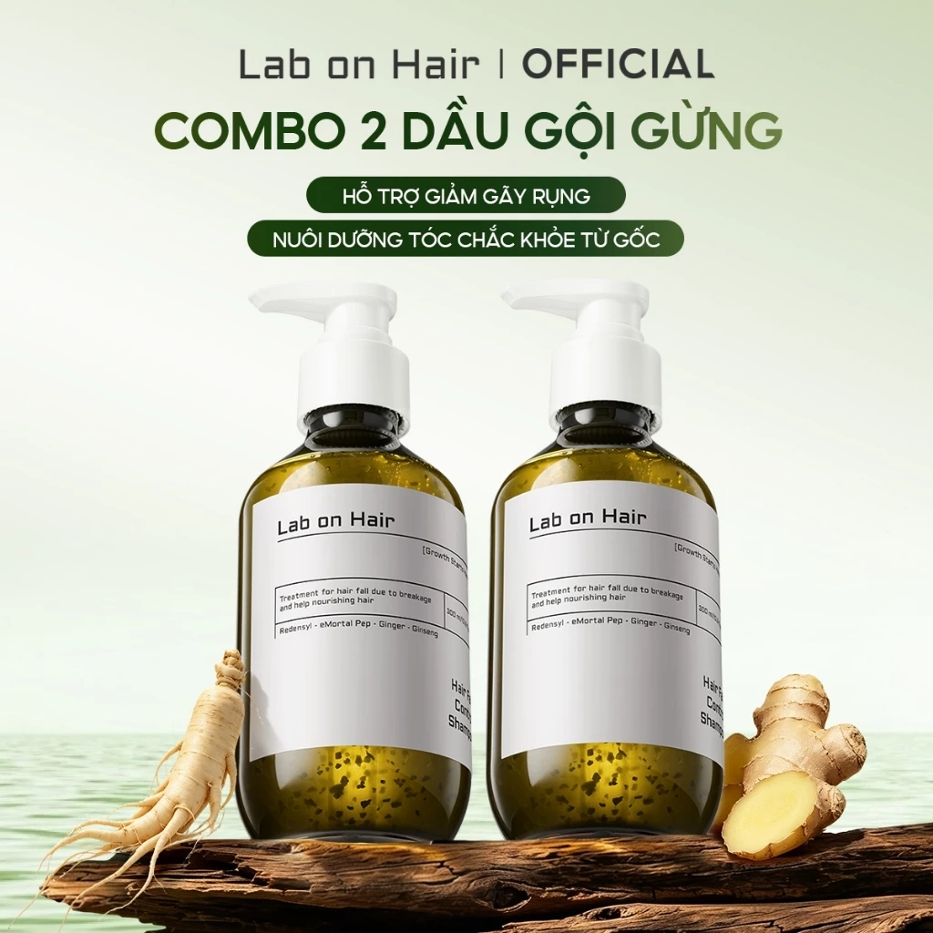 Combo 2 Dầu gội gừng Lab On Hair dầu gừng Nhân sâm Redensyl cải thiện tình trạng rụng tóc dầu gội gừng 300ml*2dưỡng tóc