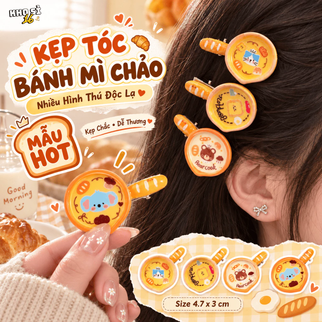 Kẹp Tóc Bánh Mì Chảo Hoạt Hình Mini Xinh Xắn Độc Lạ Phụ Kiện Tóc Nữ Thời Trang Dễ Thương_khosi16-KT23