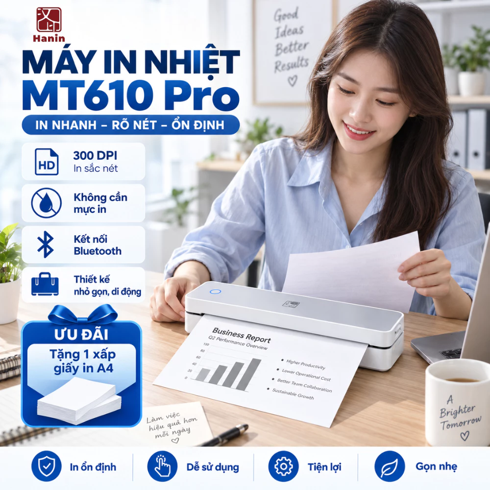 [DEAL MỞ BÁN] Máy In Nhiệt MT610 PRO Kết Nối Bluetooth, In Tài Liệu A4 Qua Điện Thoại Máy Tính