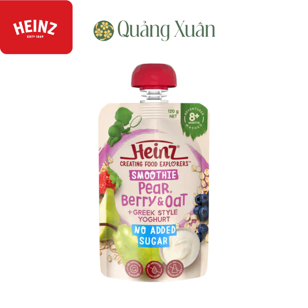 [HSD: 08/09/2027] Túi ăn dặm Lê, Việt Quất, Yến Mạch Heinz (120G) 8+