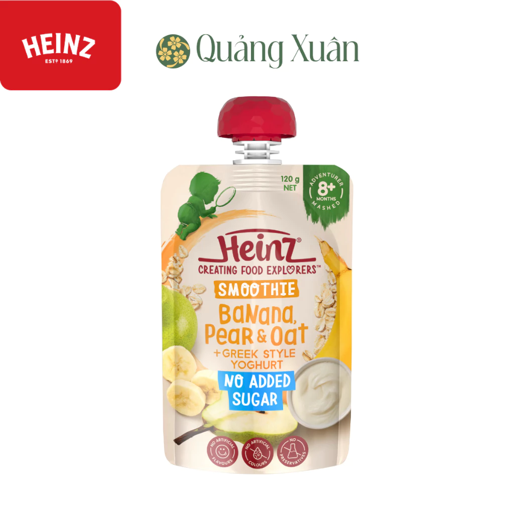 [HSD: 08/09/2027] Túi ăn dặm Chuối, Lê & Yến Mạch 8+ HEINZ 120G