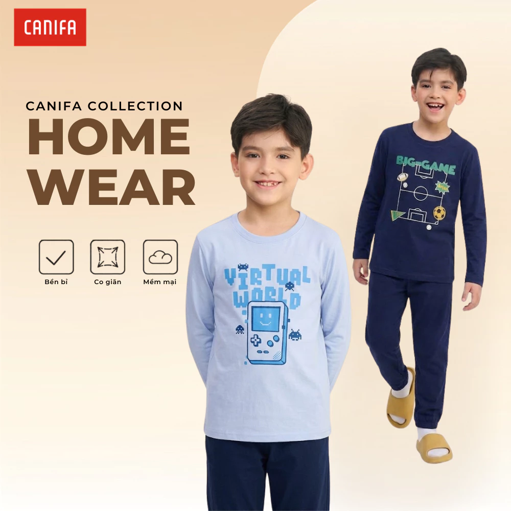 Bộ quần áo bé trai CANIFA mềm mại thoải mái có chứng chỉ OEKO-TEX an toàn với làn da 2LS26W001