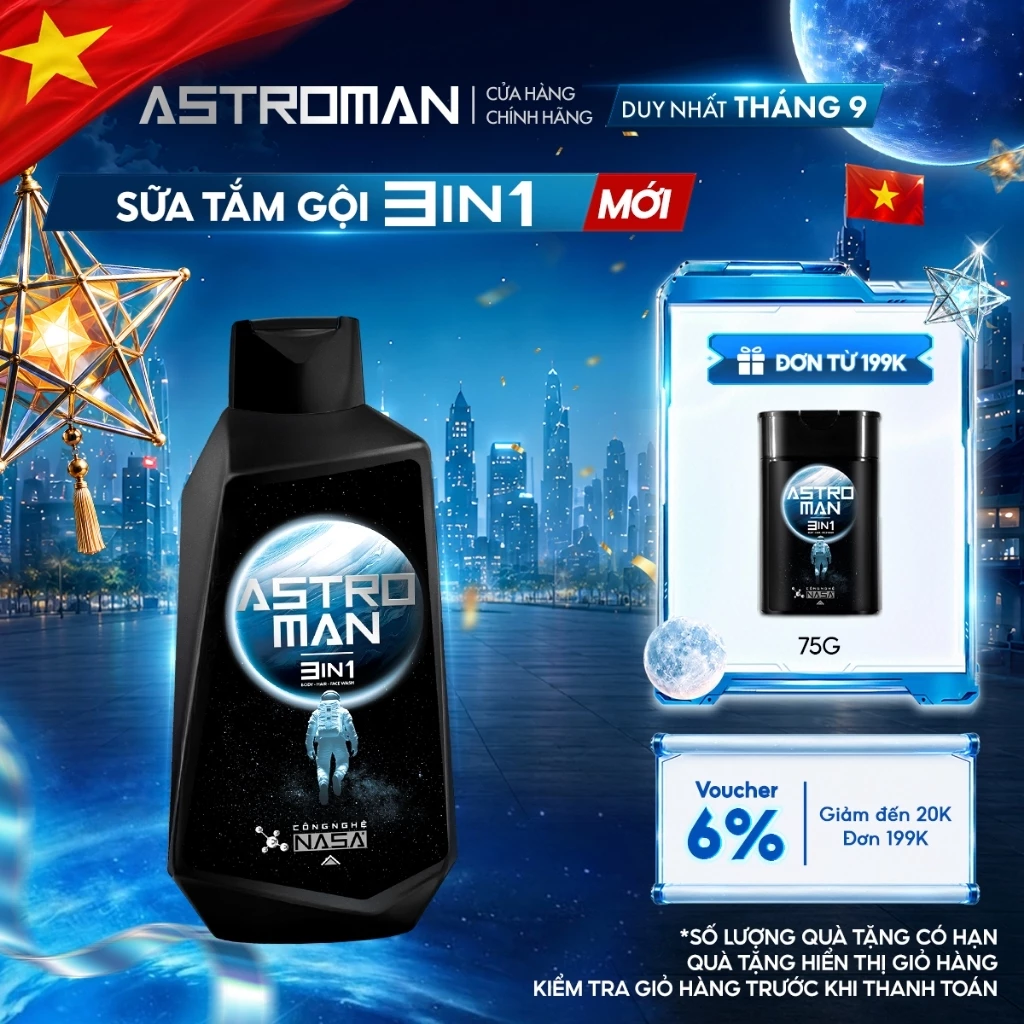 Sữa Tắm Gội Nam 3in1 ASTROMAN 350G Lưu Hương Dài Lâu, Dịu Nhẹ Cho Da