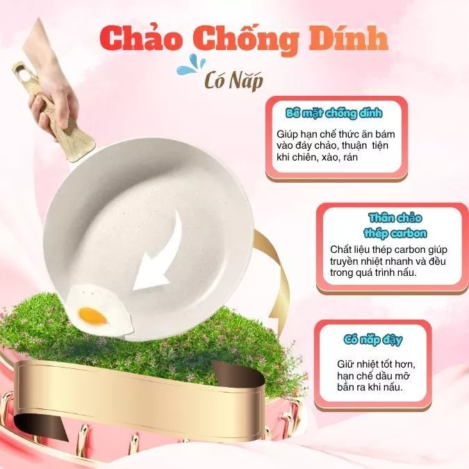 Chảo Chống Dính Có Nắp Tiện Lợi Dùng Chiên Xào Rán Tại Nhà Thép Carbon Dáng Tròn Dễ Vệ Sinh Sau Khi Nấu
