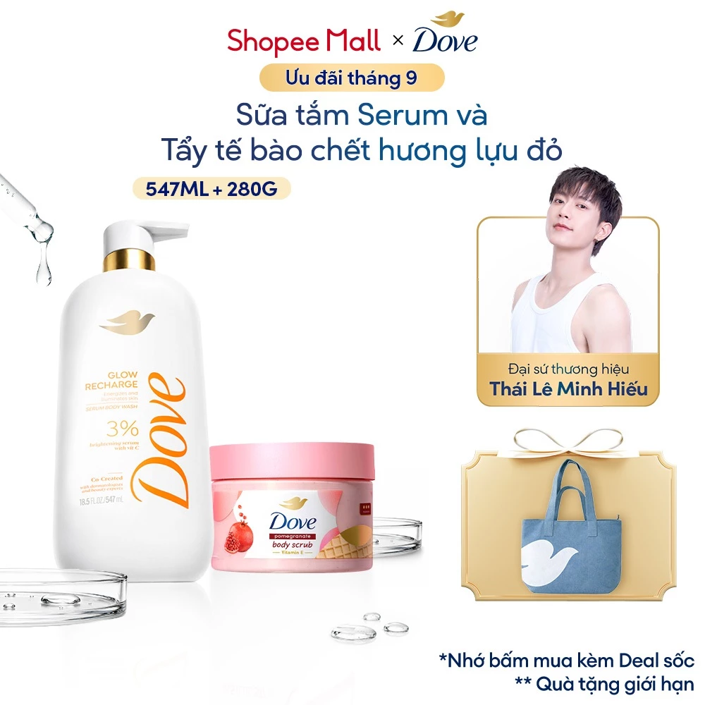 Combo Sữa tắm Dove Serum Dưỡng da chuyên sâu 547ml + Tẩy Tế Bào Chết Body Dove 280g