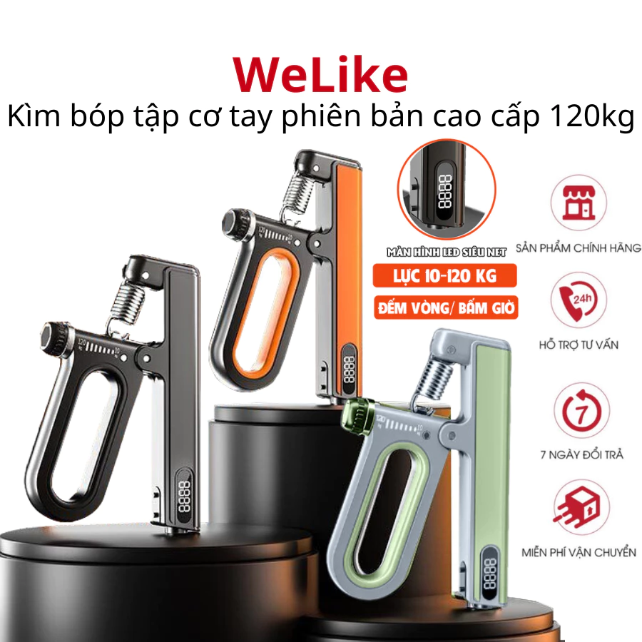 Kìm bóp tập cơ tay 120kg Welike - Kìm bóp tay có đếm số cơ điều chỉnh lực 60 100 120kg tập cơ ngón tay gym hiệu quả