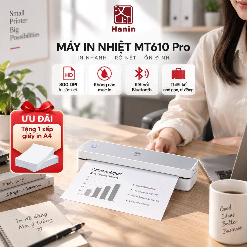 Máy In Nhiệt Không Dùng Mực MT610 Pro, In Tài Liệu Đơn Giản, Nhỏ Gọn, Kết Nối Bluetooth Điện Thoại