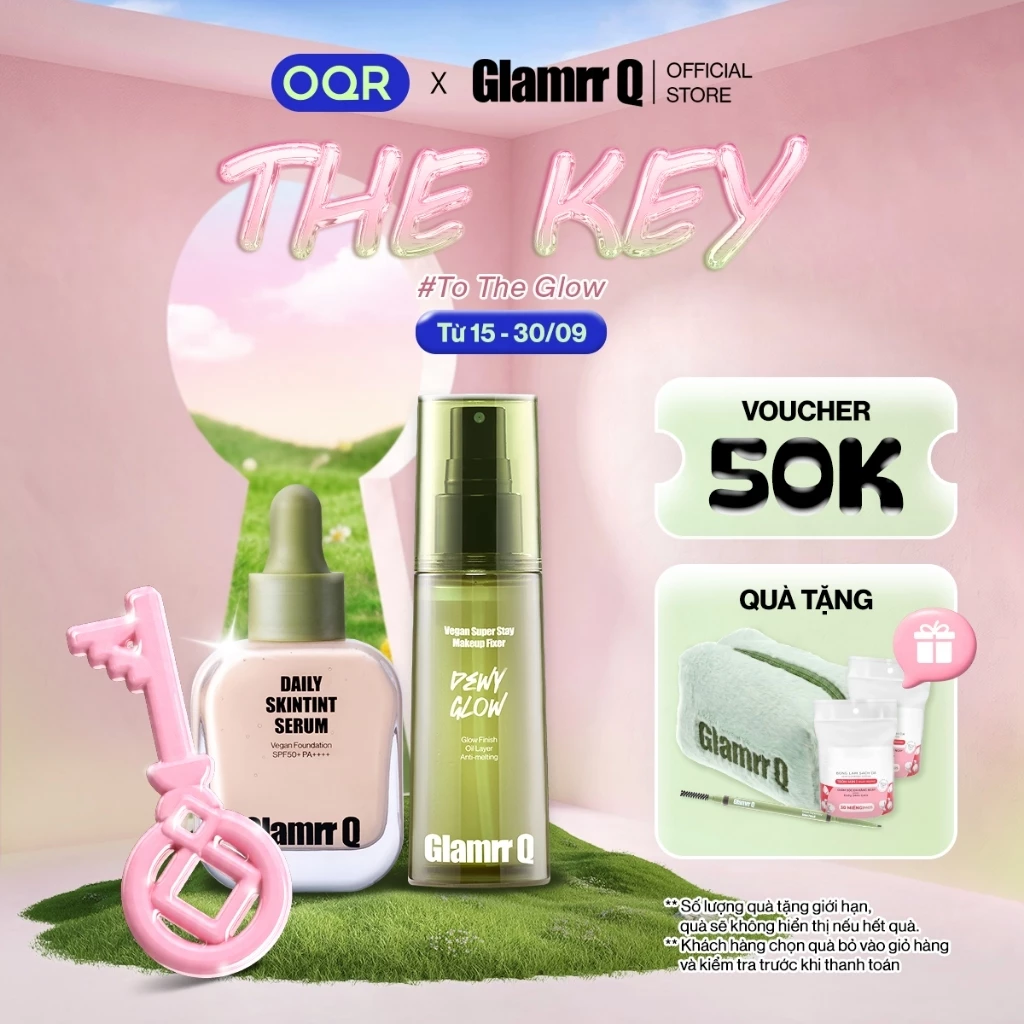 Combo Glamrr Q Kem Nền Serum Căng Bóng SkinTint 30ml + Xịt Khóa Nền Fixer Cố Định Thuần Chay 50ml